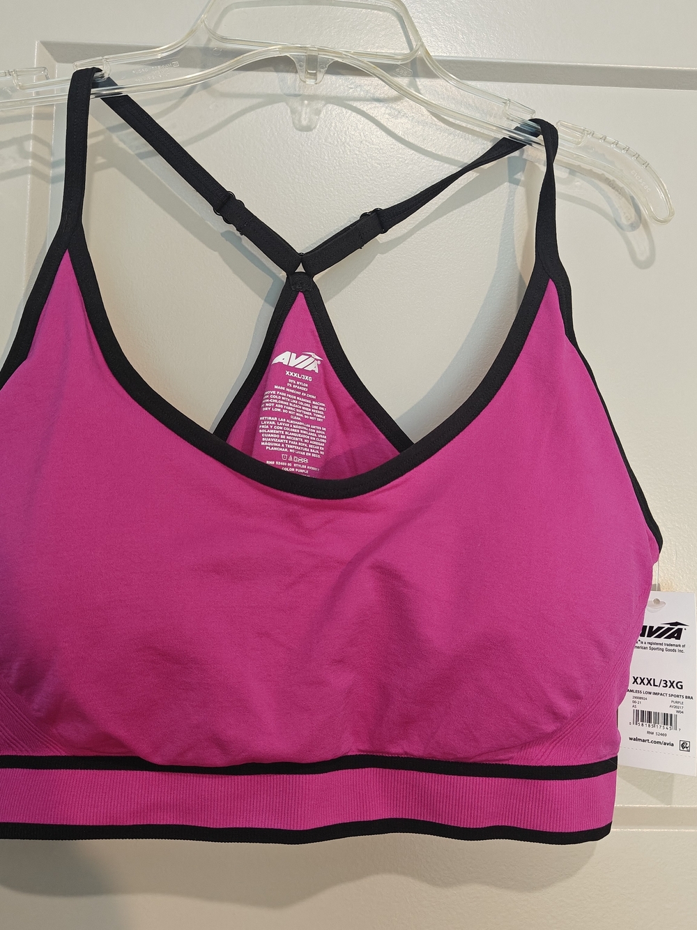 Avia Hot Pink Sports Bra with Black Trim Racerback